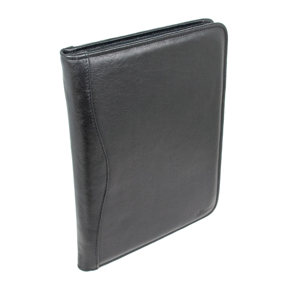 Чёрная кожаная папка Ashwood A4 ZIP BLK