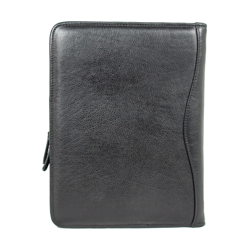 Чёрная кожаная папка Ashwood A4 ZIP BLK