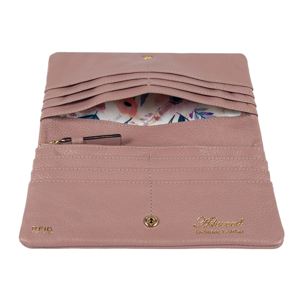 Пудровый женский кошелёк из фактуной кожи Ashwood J56 WOOD ROSE