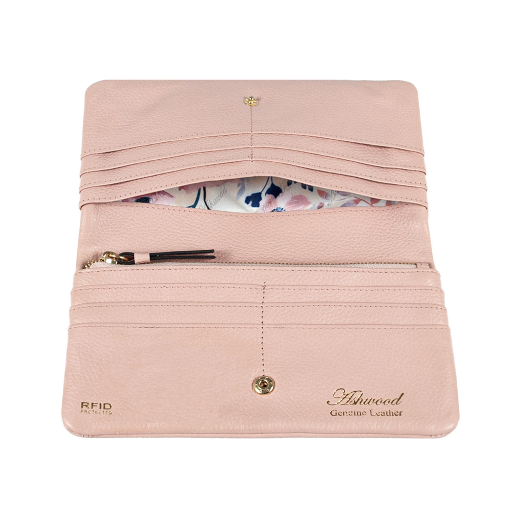 Персиковый женский кошелёк из фактуной кожи Ashwood J56 PEACH WHIP