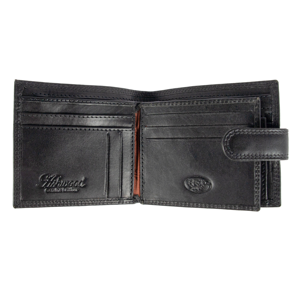 Мужской кожаный кошелёк чёрного цвета Ashwood 1258 VT Black