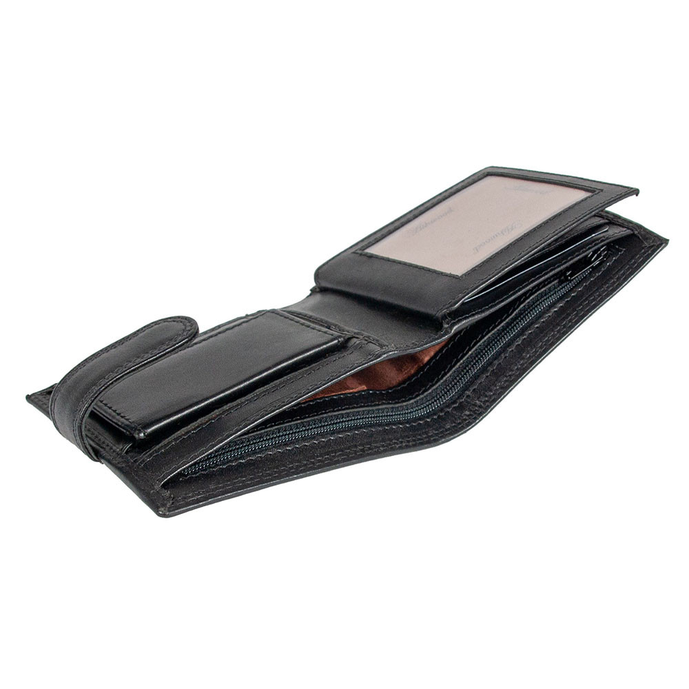 Мужской кожаный кошелёк чёрного цвета Ashwood 1258 VT Black