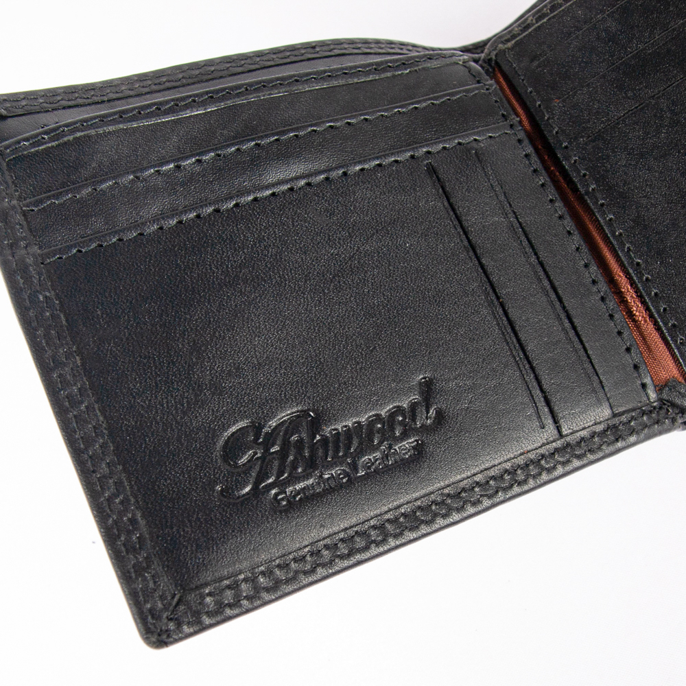 Мужской кожаный кошелёк чёрного цвета Ashwood 1258 VT Black