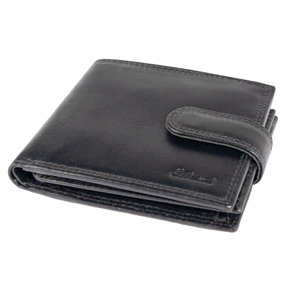 Мужской кожаный кошелёк чёрного цвета Ashwood 1258 VT Black