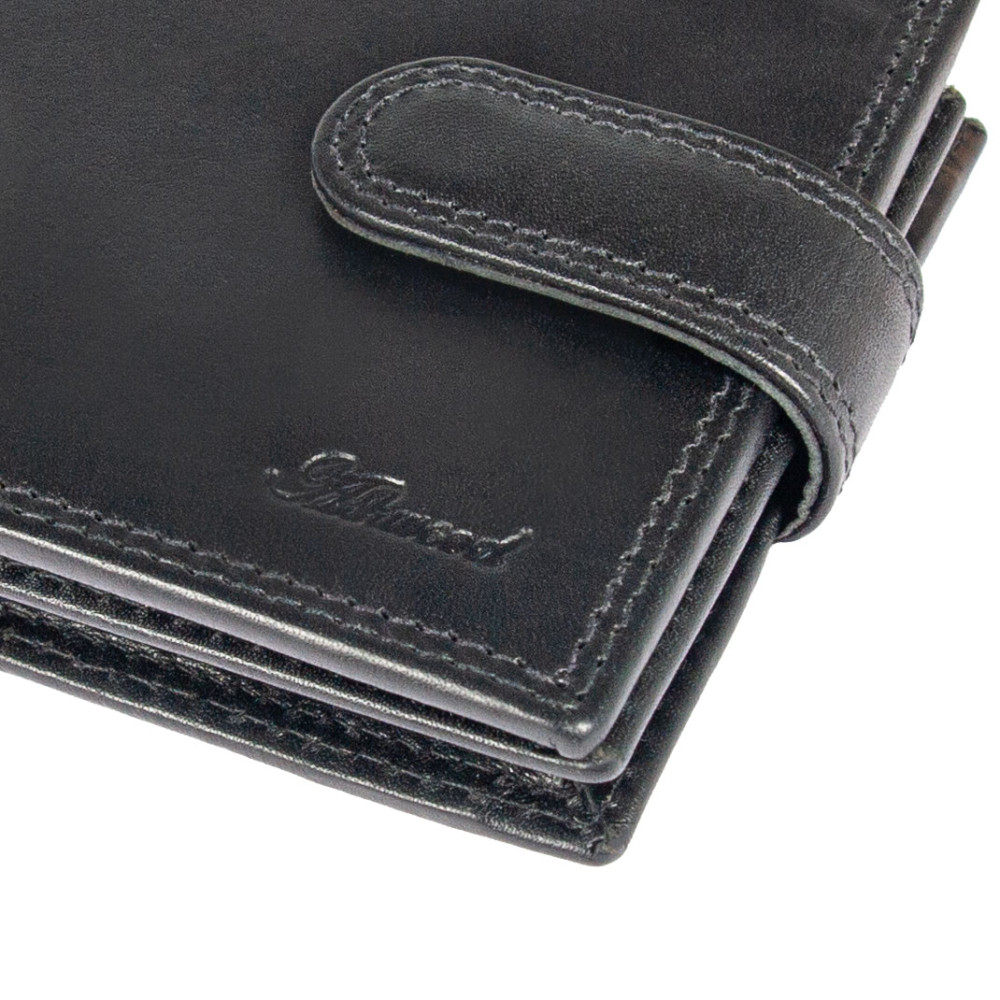 Мужской кожаный кошелёк чёрного цвета Ashwood 1258 VT Black