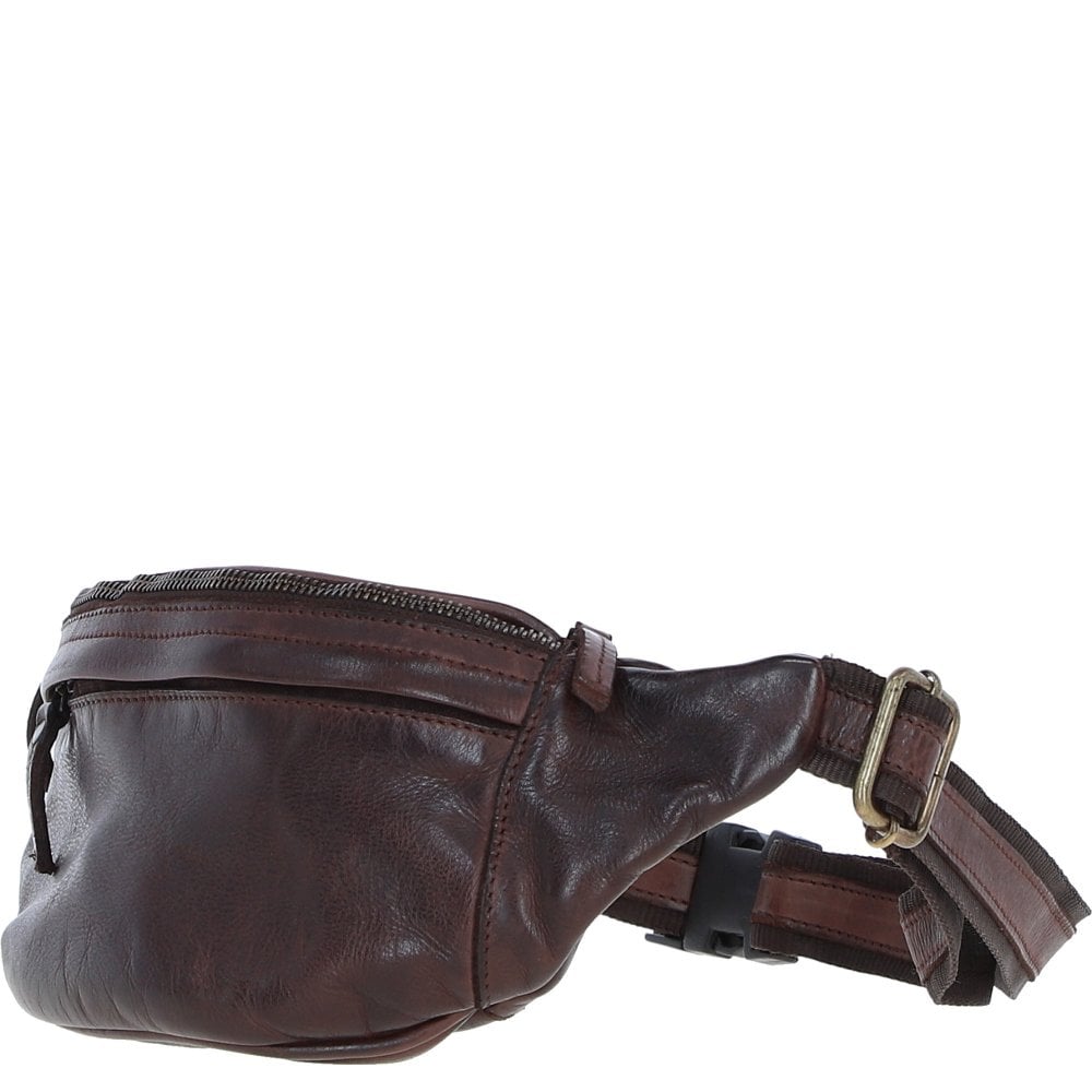 Сумка на пояс кожаная Ashwood D102, темно-коричневая (Brandy)