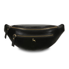 Чорна сумка на пояс із гладкої телячої шкіри Ashwood V32 Black