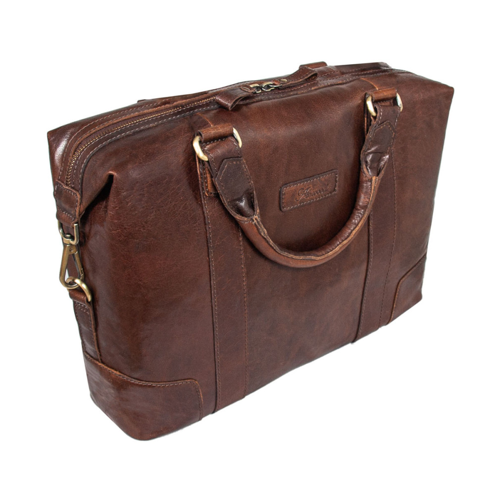 Коричнева чоловіча шкіряна сумка для ноутбука 15,4" Ashwood G34 BRANDY