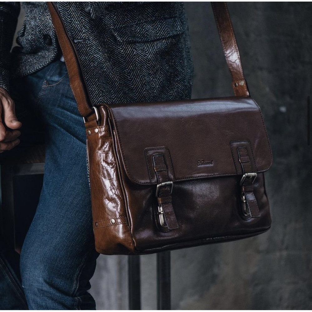 Світло-коричнева шкіряна сумка месенджер А-4 Ashwood Jasper Chestnut Brown