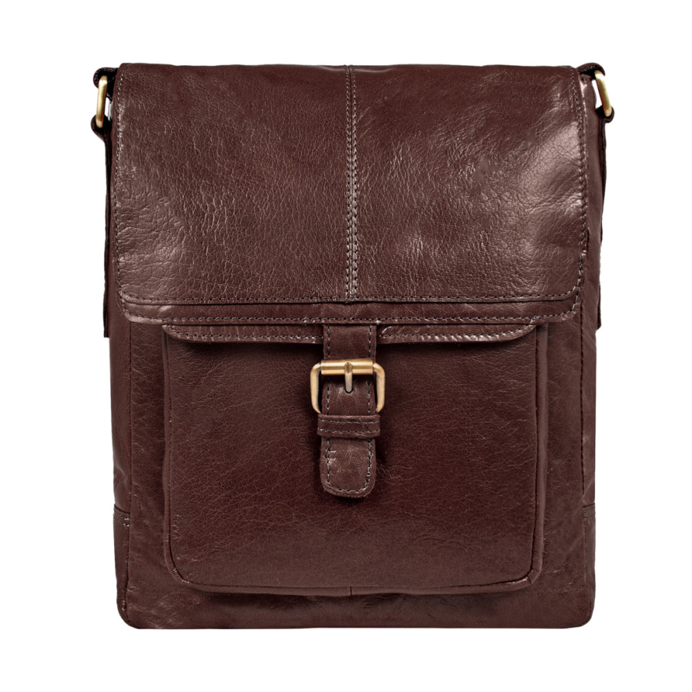 Коричнева шкіряна сумка через плече формату A4 Ashwood G32 Brandy