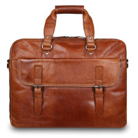 Чоловіча ділова шкіряна сумка-портфель Ashwood Leather F83 Cognac