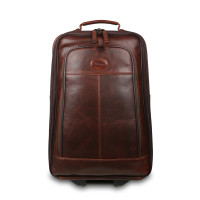 Тёмно-коричневый кожаный чемодан с ручкой на колёсах Ashwood Leather 8148 Brown