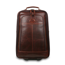 Тёмно-коричневый кожаный чемодан с ручкой на колёсах Ashwood Leather 8148 Brown