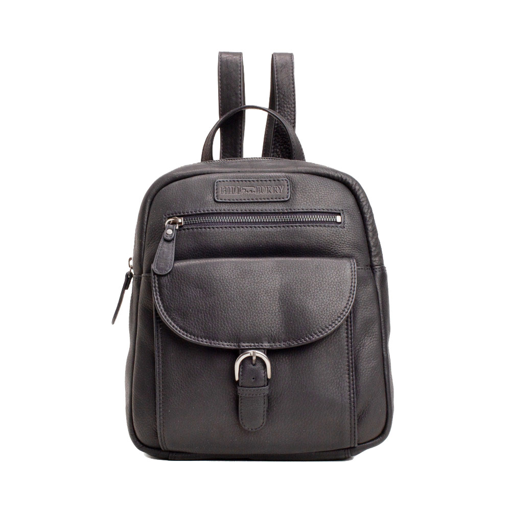 Чорний шкіряний рюкзак середнього розміру Hill Burry HB1715/Black