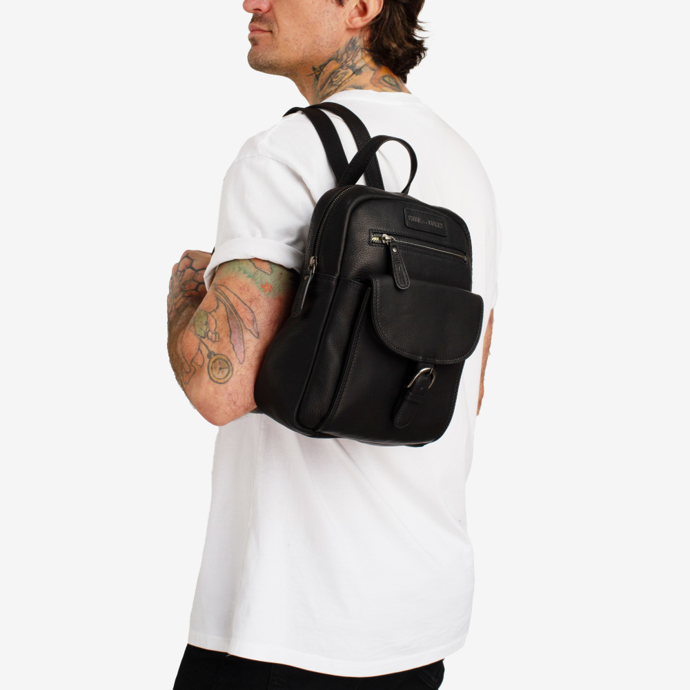 Чорний шкіряний рюкзак середнього розміру Hill Burry HB1715/Black