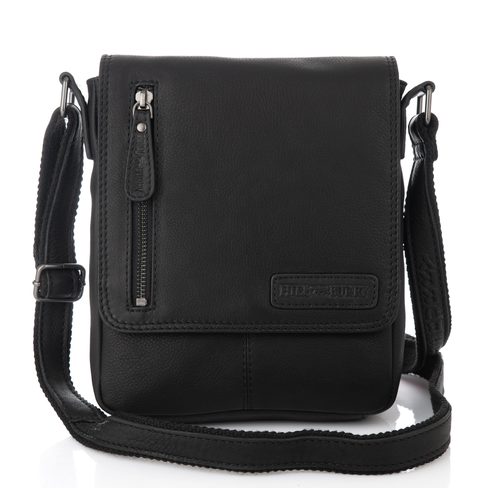 Чорна шкіряна сумка через плече із клапаном HILL BURRY - VC10041HB Black