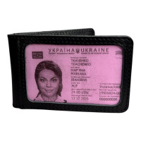 Чёрная кожаная обложка для прав и техпаспорта с двумя прозрачными окнами Newery N2016GA
