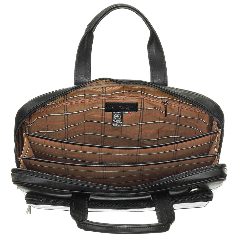 Чёрная кожаная деловая сумка TONY PEROTTI Italico 9152 nero