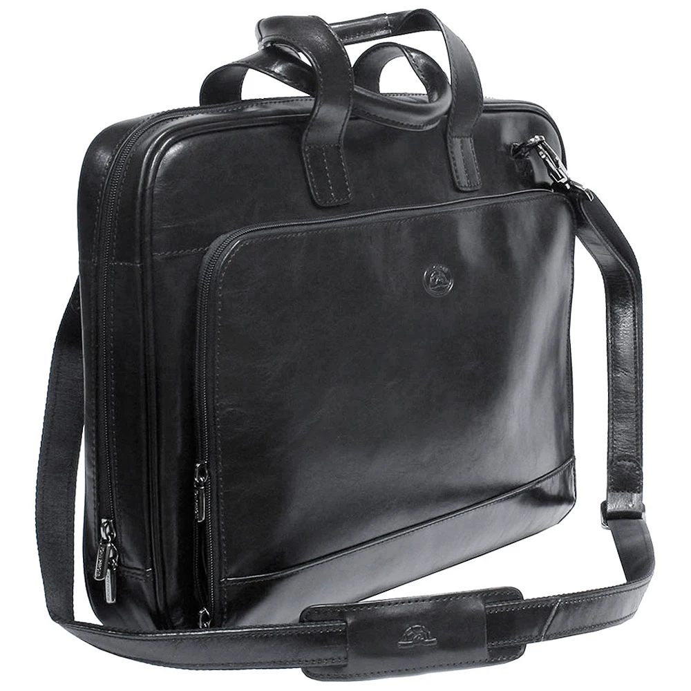 Чёрная кожаная деловая сумка TONY PEROTTI Italico 9152 nero