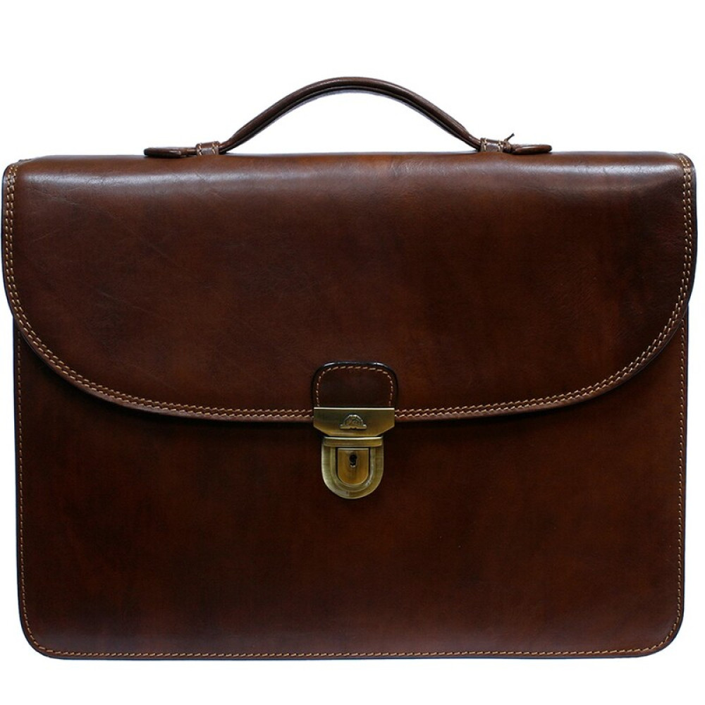 Тонкий кожаный портфель коричневого цвета Tony Perotti ITALICO 8091 MORO
