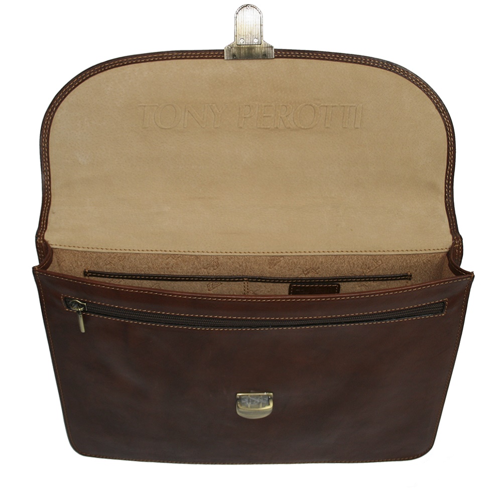 Тонкий кожаный портфель коричневого цвета Tony Perotti ITALICO 8091 MORO