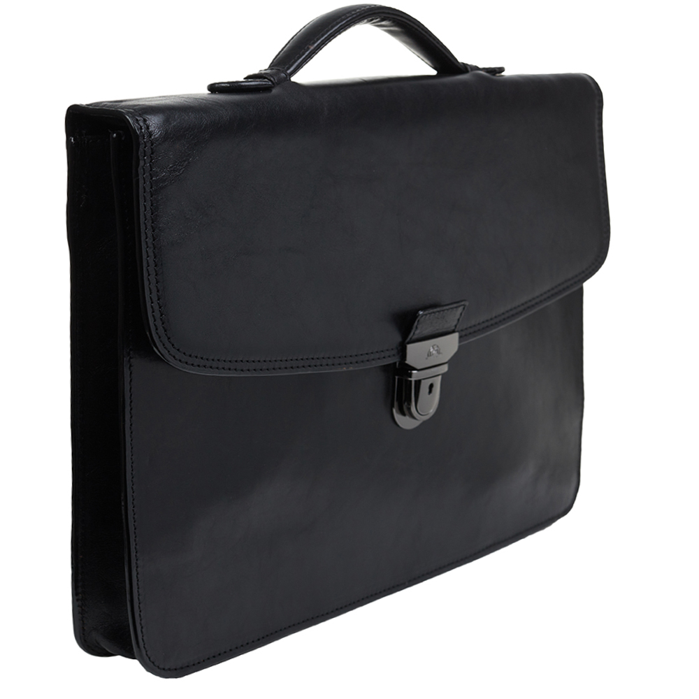 Тонкий кожаный портфель коричневого цвета Tony Perotti ITALICO 8091 nero