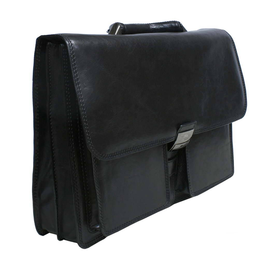 Мужской кожаный портфель чёрного цвета TONY PEROTTI Italico 8013 nero