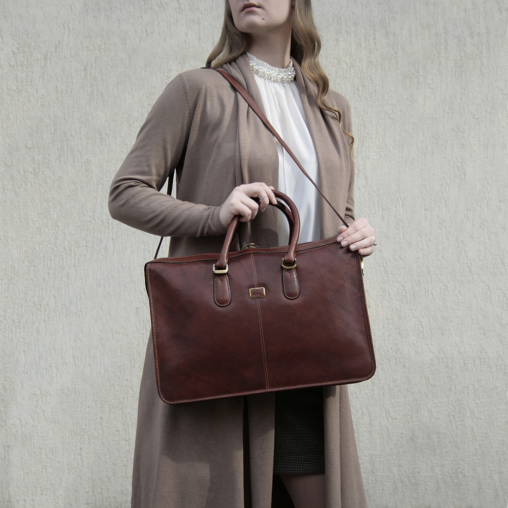 Коричневый кожаный портфель TONY PEROTTI Italico 8098 cognac