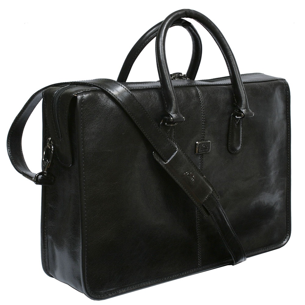 Чёрный кожаный мужской портфель TONY PEROTTI Italico 8098 nero