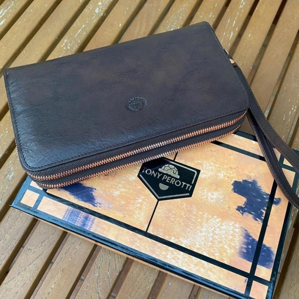 Коричневий шкіряний клатч Італія Tony Perotti Vintage 3668+RFID moro
