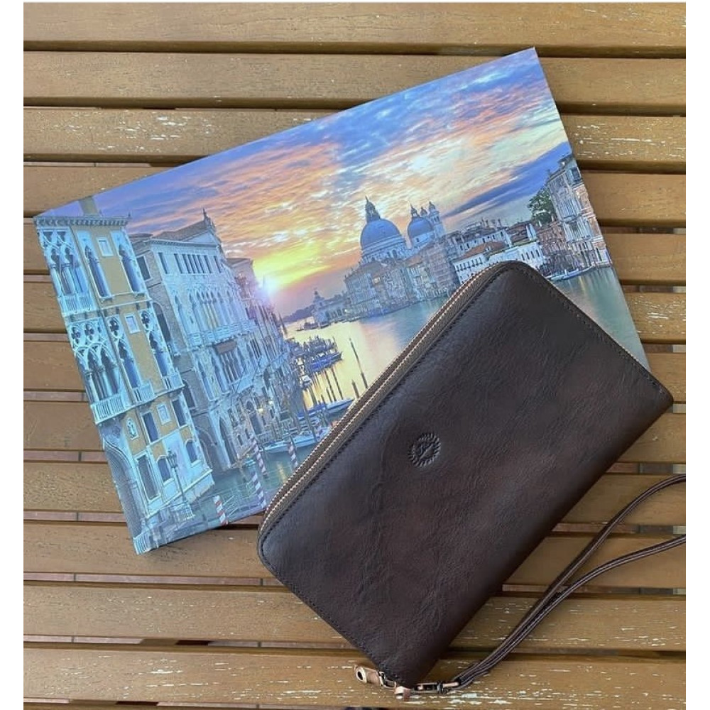 Коричневий шкіряний клатч Італія Tony Perotti Vintage 3668+RFID moro