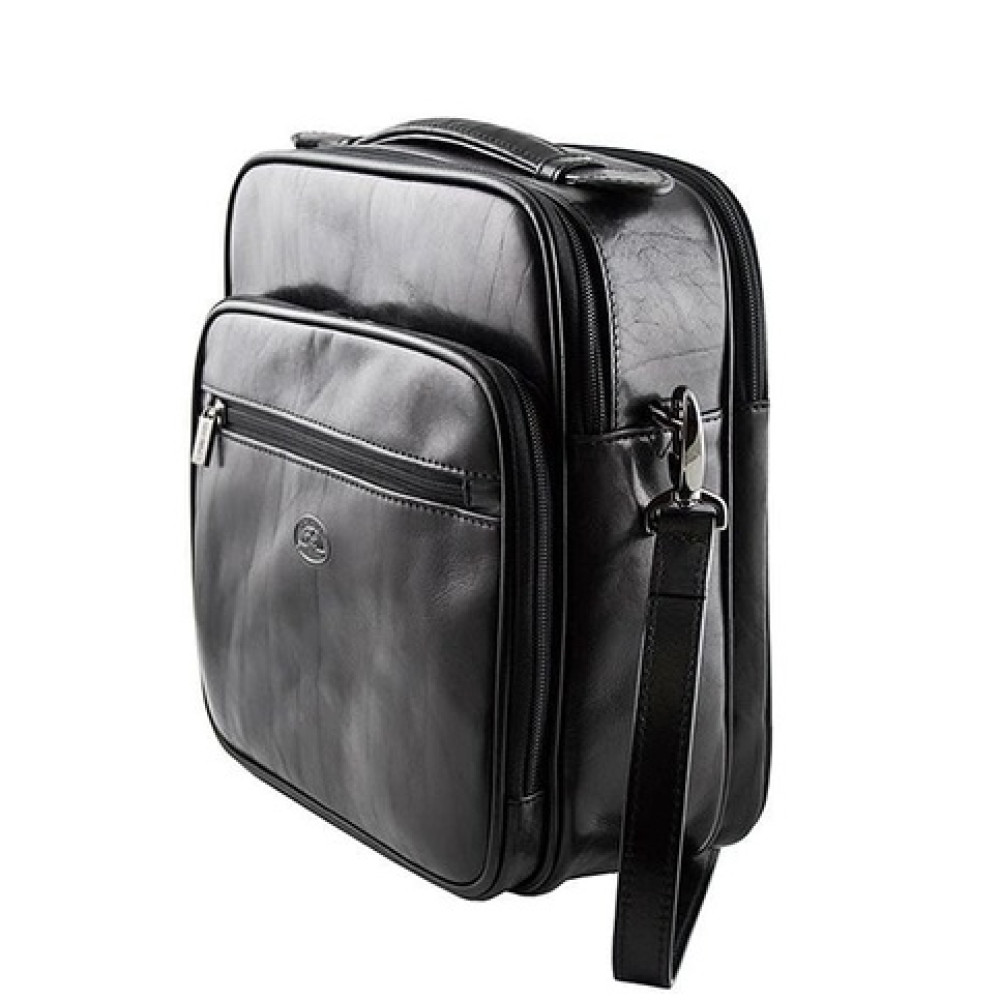 Чёрная кожаная барсетка Италия Tony Perotti Italico 7058 nero