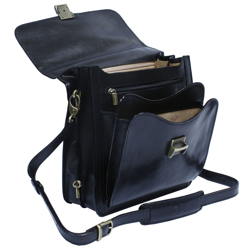 Чёрная кожаная барсетка Tony Perotti Italico 8266 nero