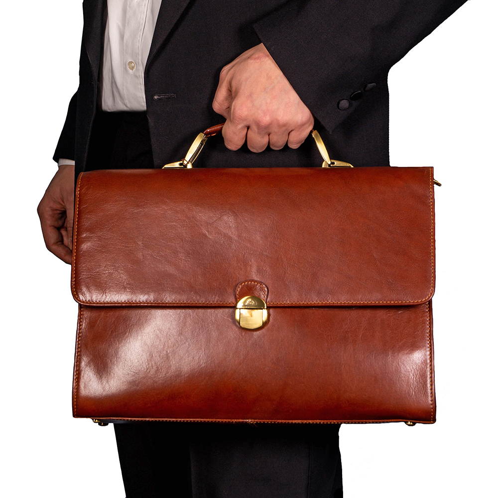 Класичний шкіряний портфель Tony Perotti Italico 7010 cognac