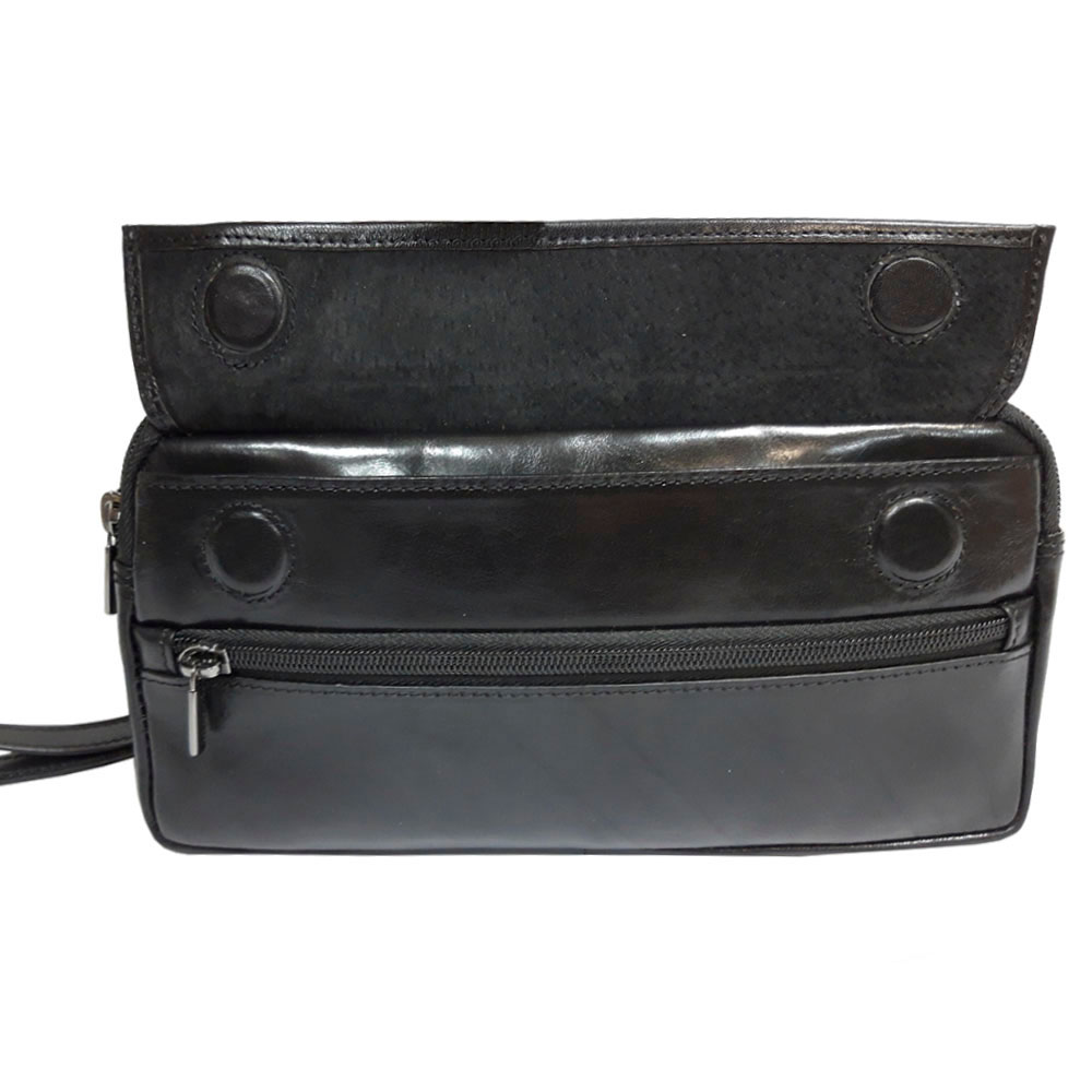 Чёрная кожаная итальянская барсетка Tony Perotti Italico 9405 nero
