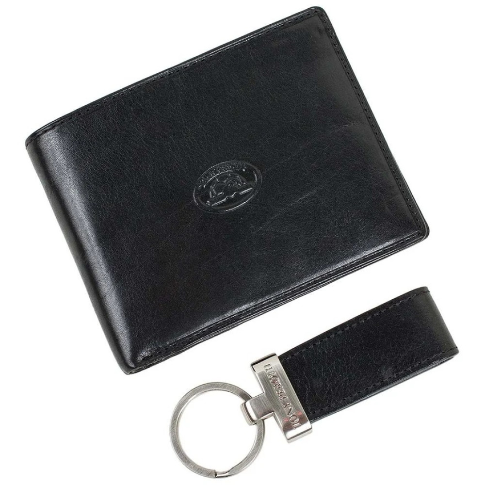 Кожаный подарочный набор из кошелька и брелка Tony Perotti Italico 534+KR133 nero