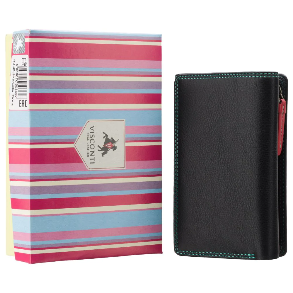 Чорний шкіряний гаманець Visconti RB43 BLK/RHUMBA Bora c RFID