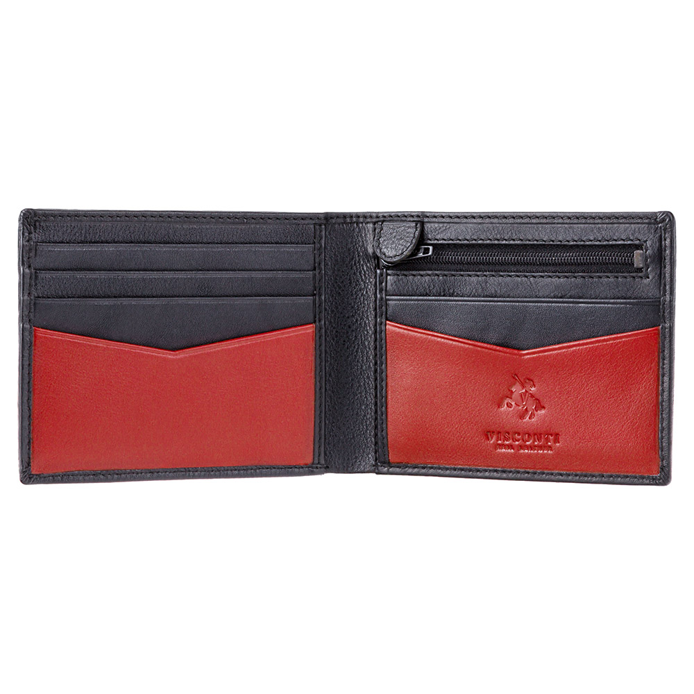 Чоловічий шкіряний гаманець Visconti VSL20 BLK/RED з чорним RFID з червоним