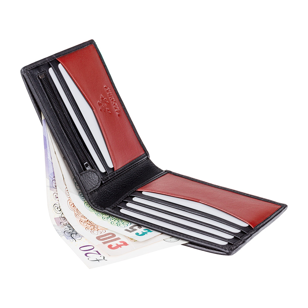 Чоловічий шкіряний гаманець Visconti VSL20 BLK/RED з чорним RFID з червоним