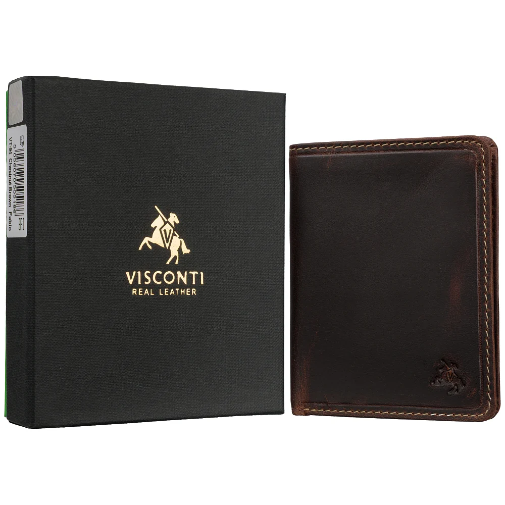 Небольшой кожаный кошелёк Visconti VT94 Fabio Chestnut Brown с RFID-защитой