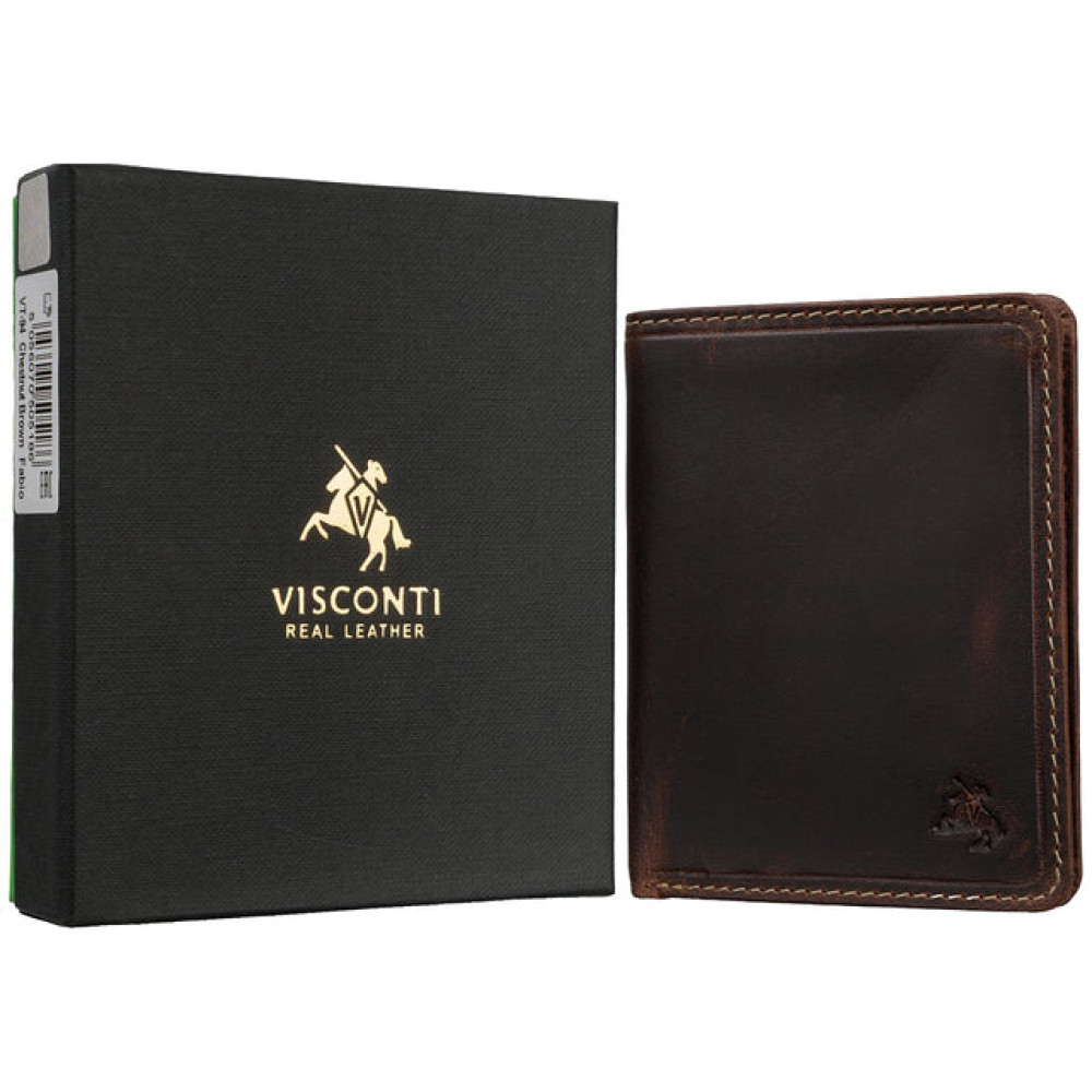 Небольшой кожаный кошелёк коричневого цвета Visconti VT94 Fabio (Chestnut Brown)