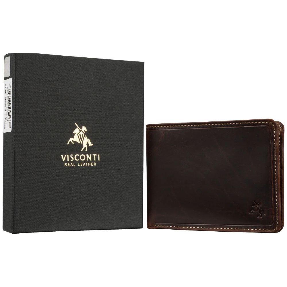Мужской кожаный кошелёк Visconti VT96 CHT/BRN Rocco Chestnut Brown с RFID-защитой