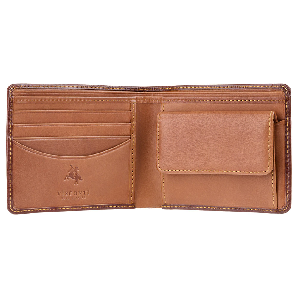 Коричневий портмоне зі шкіри Visconti TR30 BRN/TAN Raffle c RFID