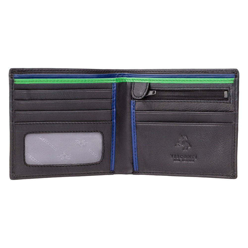 Чорний шкіряний портмоне Visconti BD707 BK/CB/GRN Le-chifre