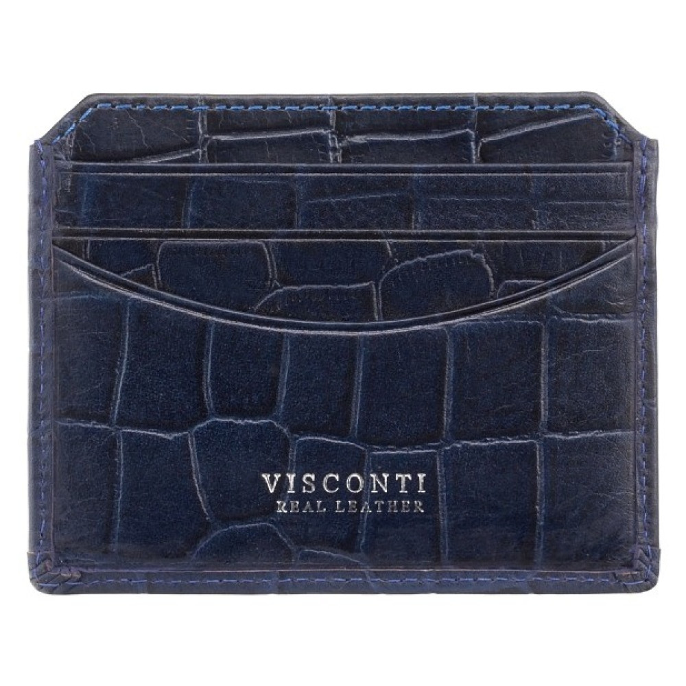 Синій шкіряний картхолдер під крокодила Visconti CR90 BLUE