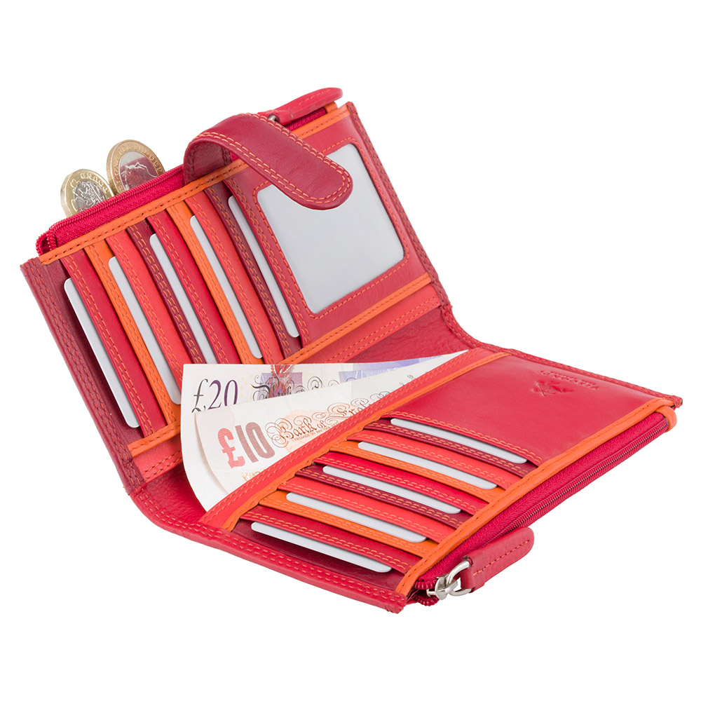 Червоний жіночий гаманець із натуральної шкіри Visconti RB100 RED M Bermuda c RFID