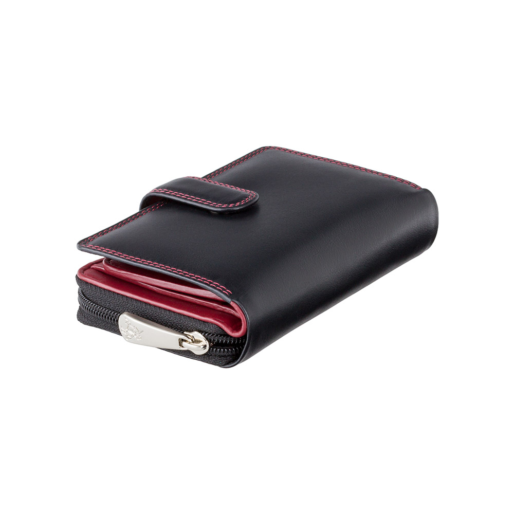 Жіночий шкіряний чорний гаманець з червоним всередині Visconti CD22 BLK/RED