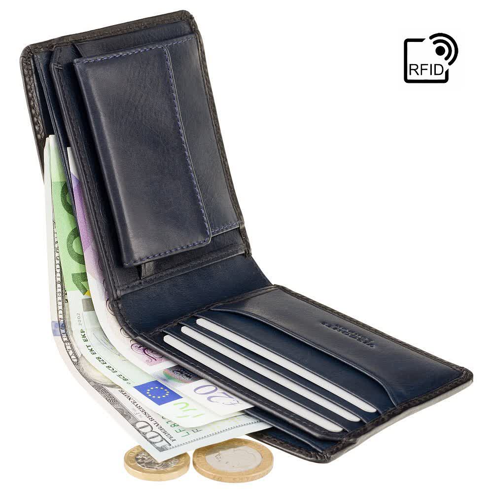 Синій чоловічий шкіряний гаманець без застібки Visconti AT60 BLUE Arthur c RFID