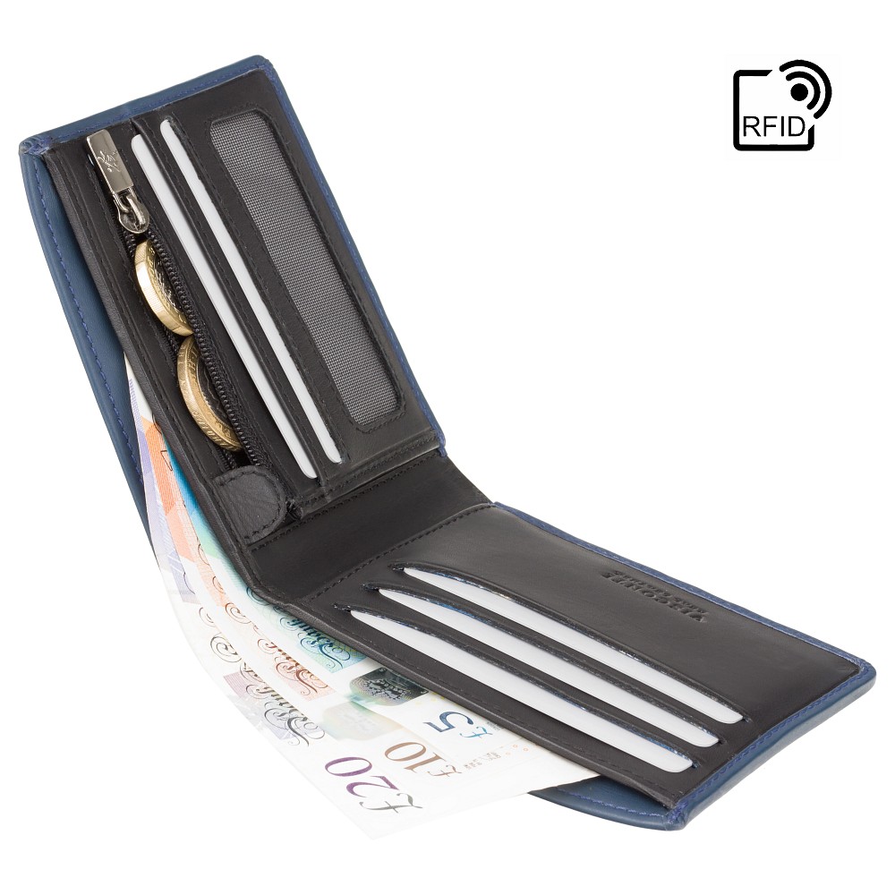 Синій чоловічий шкіряний гаманець Visconti VSL33 BL/BLK з RFID