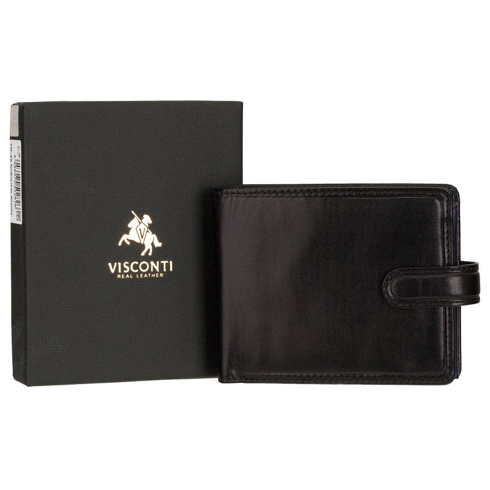 Гаманець чоловічий чорний із синім Visconti TR35 BLK/BLUE Atlantis c RFID (Black Blue)